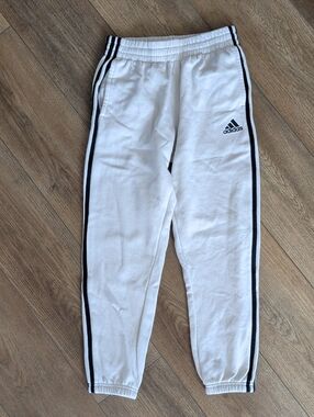 adidas Cream Joggers with Black Side Stripes - Kids